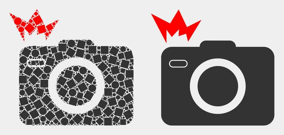 Pixelated and Flat Vector Photo Flash Icon Stock Illustration