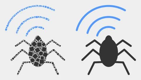 Pixelated and Flat Vector Radio Bug Icon Stock Illustration