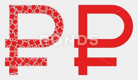 Pixelated and Flat Vector Rouble Symbol Icon Stock Illustration