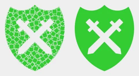 Pixelated and Flat Vector Shield and Swords Icon 스톡 일러스트