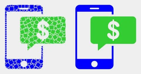 Pixelated and Flat Vector Smartphone Bank Message Icon Illustrazione stock