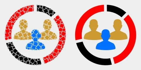 Pixelated and Flat Vector Social Pie Chart Icon Stock Illustration