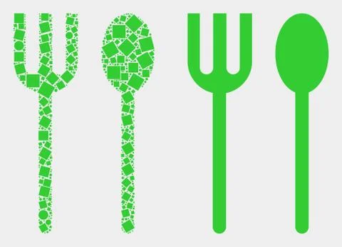 Pixelated and Flat Vector Spoon and Fork Icon Illustrazione stock