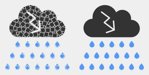 Pixelated and Flat Vector Storm Cloud Icon Stock Illustration