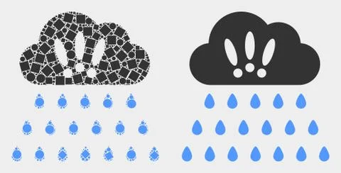 Pixelated and Flat Vector Strong Rain Clouds Icon Stock Illustration
