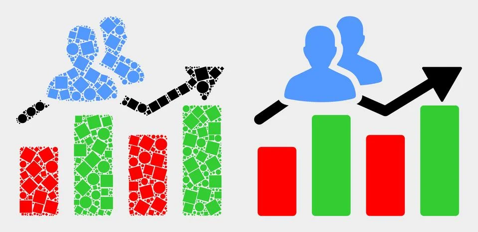 Pixelated and Flat Vector Visitors Bar Chart Icon Illustrazione stock