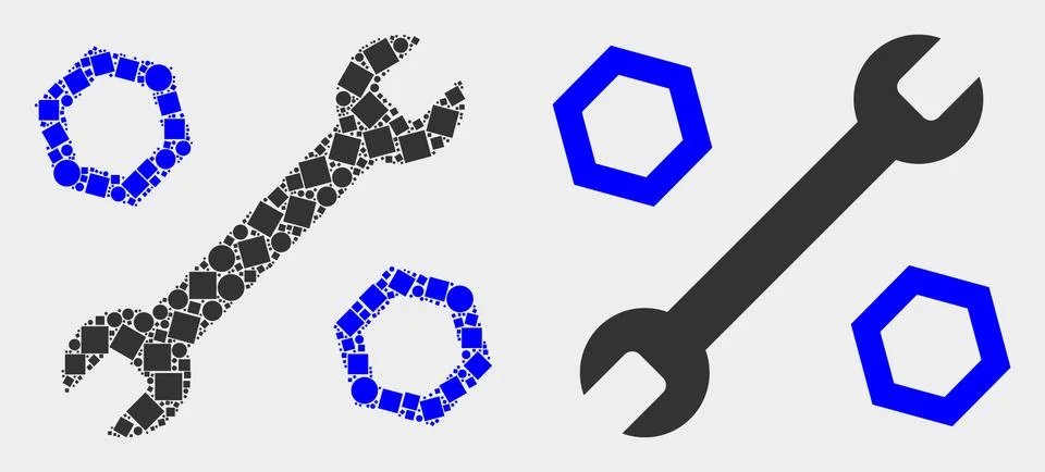 Pixelated and Flat Vector Wrench and Nuts Icon イラスト素材