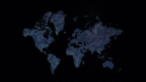 Pixelated animated world map, digital grid pattern, data visualization concept Stock Footage 333803045