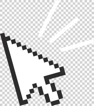 Pixelated arrow cursor icon showing click-effect lines and pointing upward on Illustrazione stock