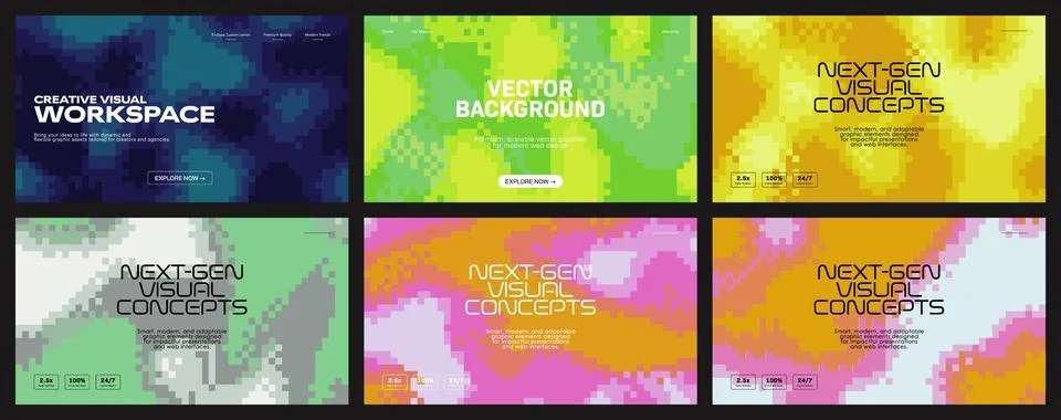 Pixelated background patterns set. This collection of dithered pixel patter.. Stock Illustration