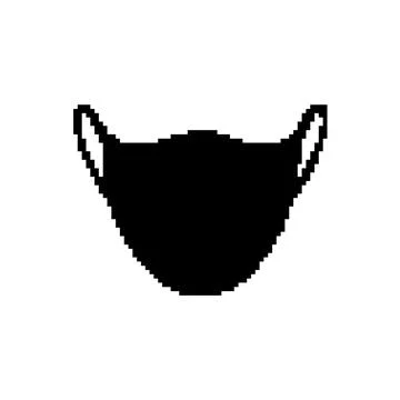 Pixelated black face mask icon. Simple pixel art of a black protective face mask Stock Illustration