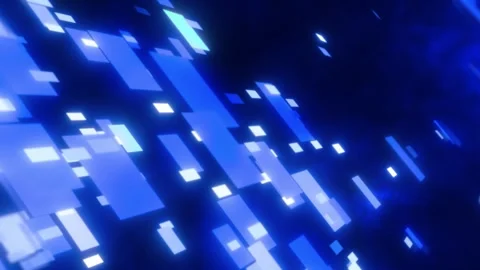 Pixelated blue rectangles float across a dark background Stock Footage 316896669