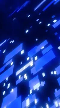 Pixelated blue rectangles float across a dark background, suggesting digita.. Stock Photos