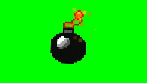 Pixelated Bomb with Burning Fuse on Green Screen. Stock Footage 336620439