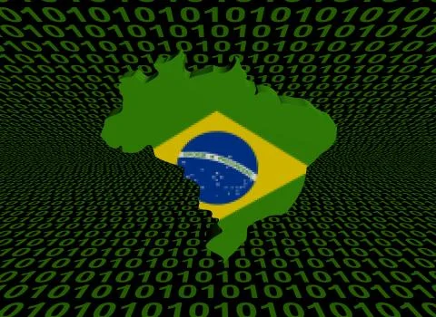 Pixelated brazil map flag with abstract binary illustration Stock Illustration