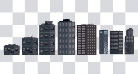 Pixelated buildings isolated Ilustración de archivo