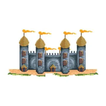 Pixelated castle structure Ilustración de archivo