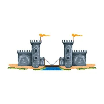 Pixelated castle structure Ilustración de archivo
