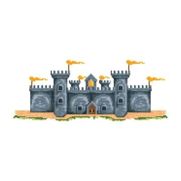 Pixelated castle structure Ilustración de archivo