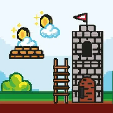 Pixelated castle video game Ilustración de archivo