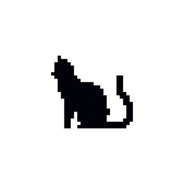 Pixelated cat silhouette. Black pixel cat icon Stock Illustration