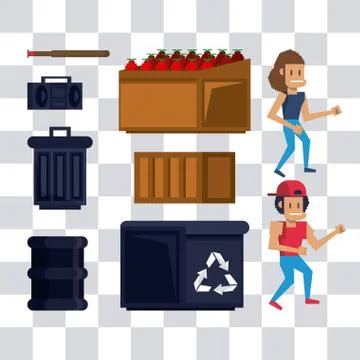 Pixelated character and elements Stock Illustration