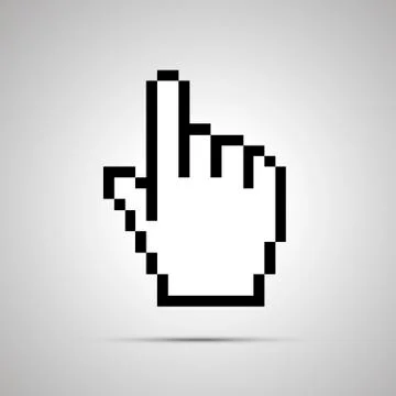 Pixelated computer cursor in hand shape, simple icon with shadow Stock Illustration