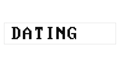 Pixelated computer font animation spells out DATING on white background Stock Footage 311569571