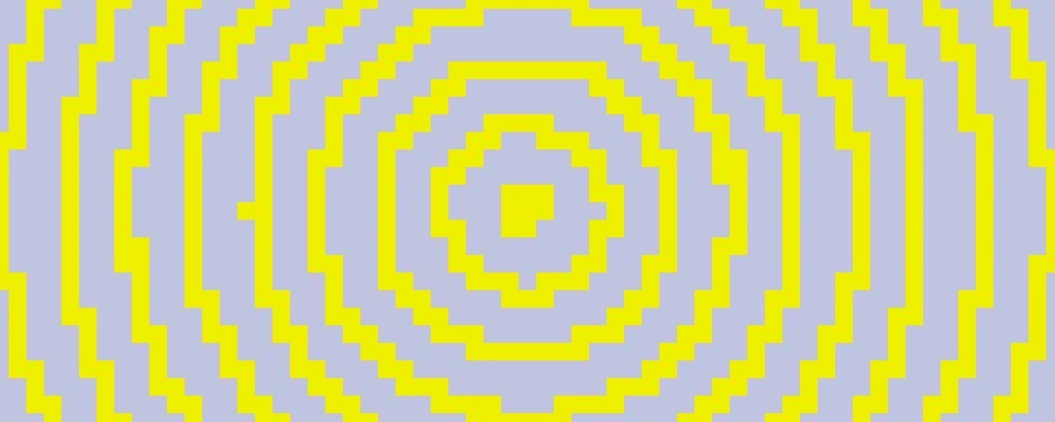 Pixelated concentric circles texture. Yellow and grey dithered radial lines Stock Illustration