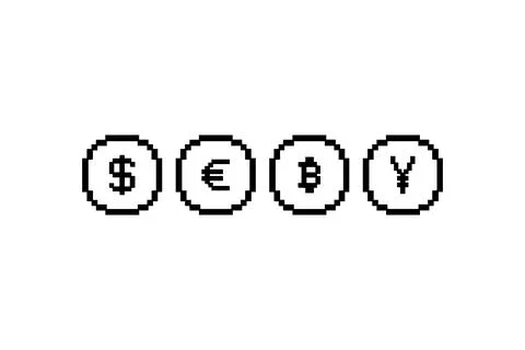 Pixelated Currency Symbols. Vector icon. Stock Illustration