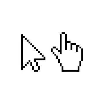 Pixelated Cursor and Hand Icons. Vector icon. Stock Illustration