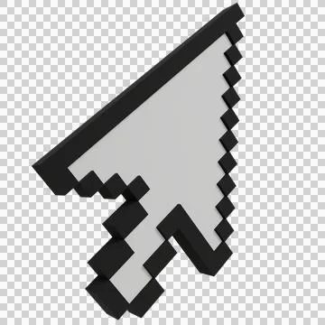 Pixelated cursor arrow, angled, with a light gray body Stockfoto's