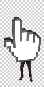 Pixelated cursor with man against white background Stock Photos