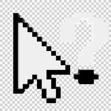 Pixelated cursor with question mark suggesting uncertainty in digital intera Ilustración de archivo