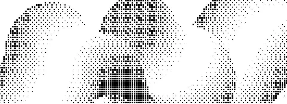 Pixelated curved gradient shape. Dotted dither squiggling texture background Stock Illustration