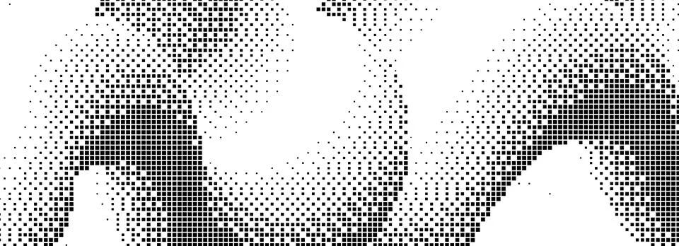 Pixelated curved gradient shape. Dotted dither squiggling texture background Stock Illustration