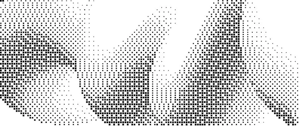 Pixelated curved gradient shape. Dotted dither squiggle texture background Stock Illustration