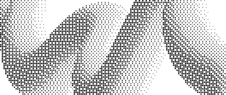Pixelated curved gradient shape. Dotted dither squiggle texture background Stock Illustration