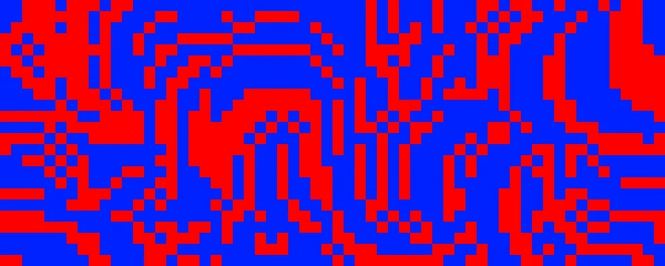 Pixelated curved wavy texture. Red and blue dithered bent lines background Stock Illustration