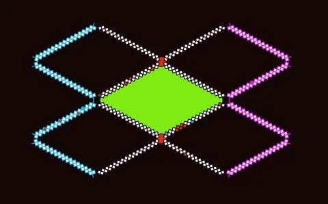 Pixelated Diamond Frame Pattern with Green Center on Black Background Stock Illustration