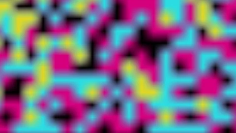 Pixelated digital data transforming with cyan magenta yellow against black .. Stock Footage 340949154