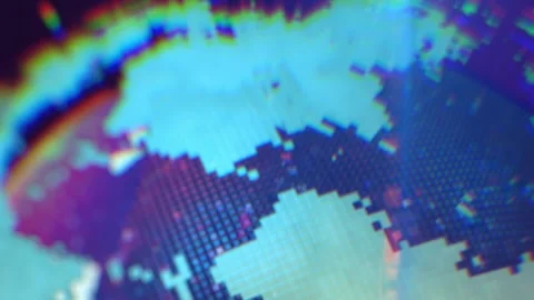 Pixelated digital map with glowing squares forming abstract global patterns Stock Footage 319549228