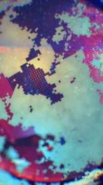 Pixelated digital map with glowing squares forming abstract global patterns.. Stock Illustration