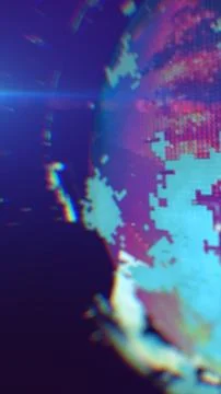 Pixelated digital map with glowing squares forming abstract global patterns.. 스톡 일러스트