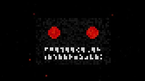 Pixelated Digital Monster Face With Glowing Red Eyes 4K Video Video stock 333599021