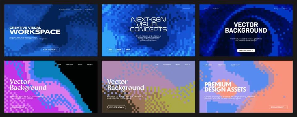 Pixelated dithered abstract background pattern set. This collection of digi.. Stock Illustration