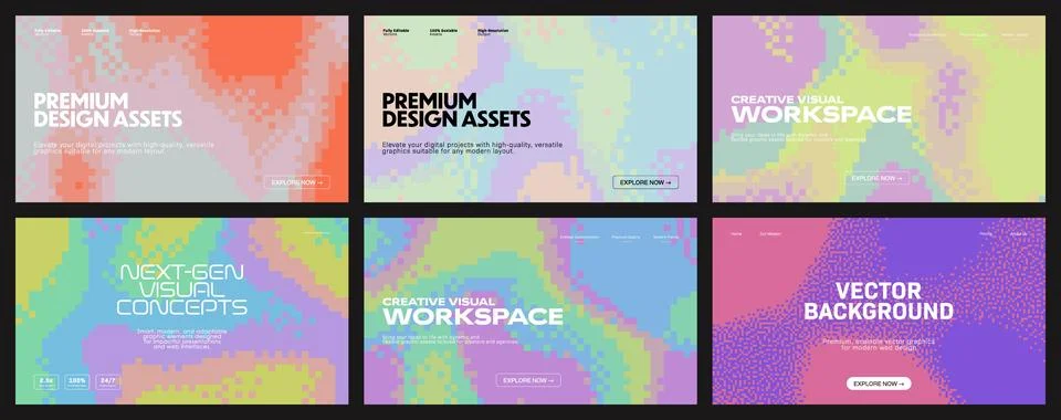 Pixelated dithered abstract background patterns. These vibrant digital back.. Stock Illustration