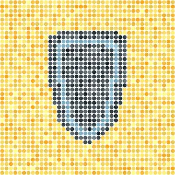 Pixelated dot vector shield on yellow background Illustrazione stock