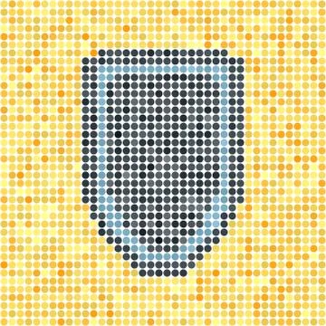 Pixelated dot vector shield on yellow background Stock Illustration