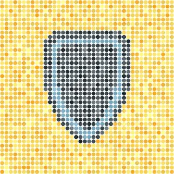 Pixelated dot vector shield on yellow background Stock Illustration
